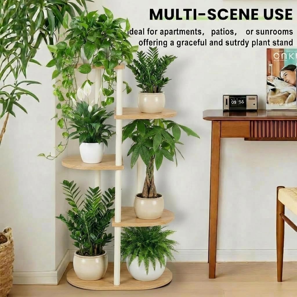 Tiered Plant Stand Indoor, Tall 5 Tier 6 Potted Wooden Plant Shelf for Multiple Flower Plants, Multi Corner Metal Plant