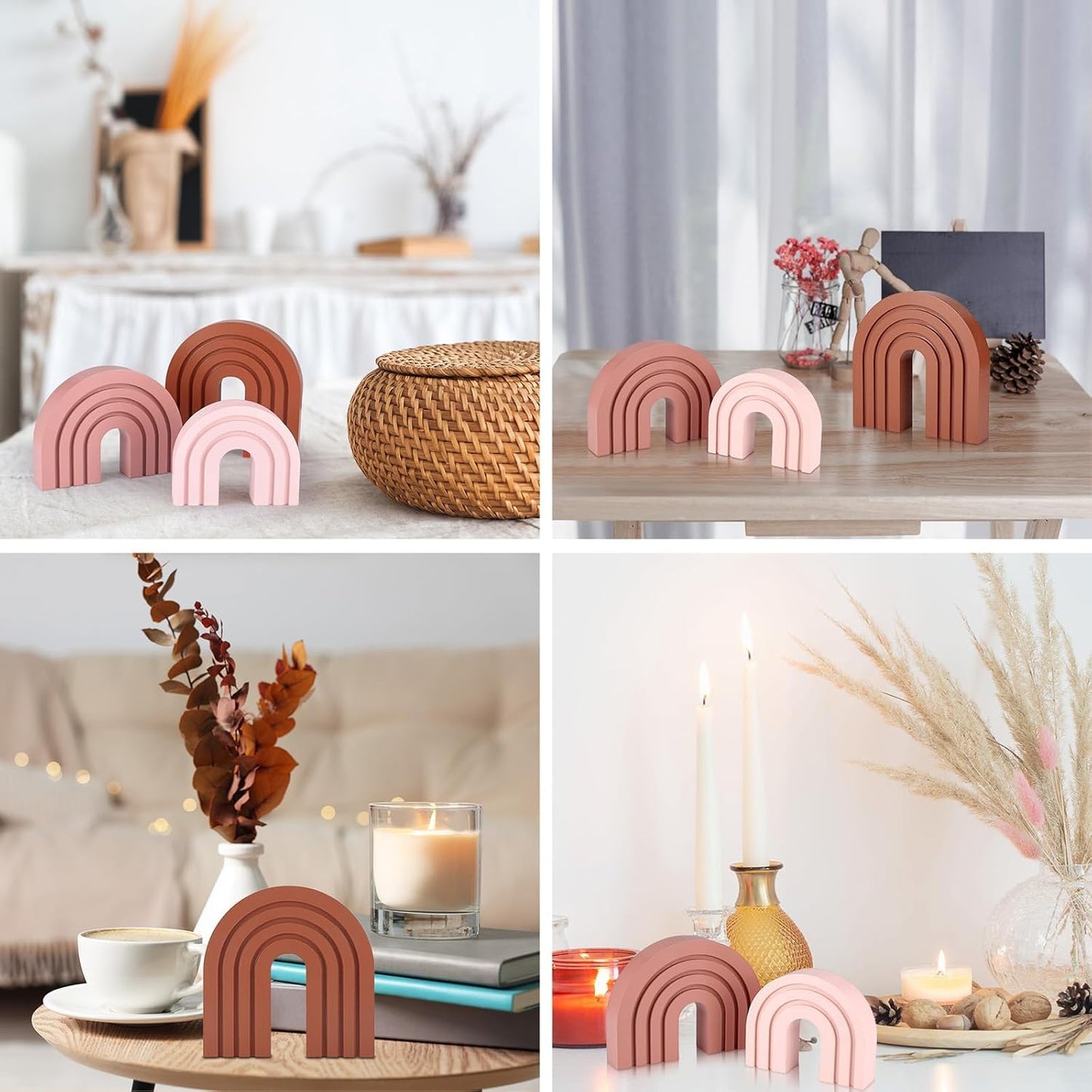 Boho Shelf Decor Wood Arch Rainbow Room Decor Modern Wooden Arch Decoration / Pink / Set of 3