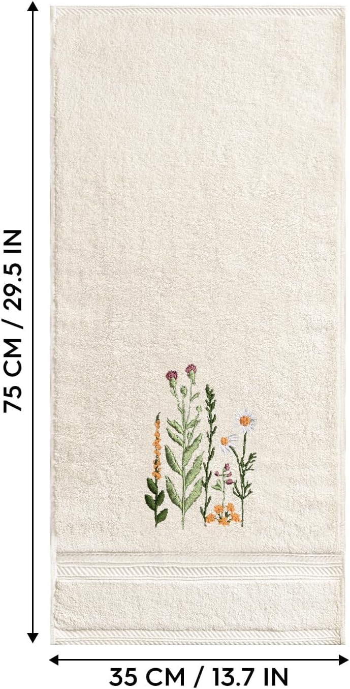 Artoid Mode 2 Pcs Beige Wildflower Floral Embroidered Hand Towels for Bathroom, 100% Cotton Soft Absorbent Farmhouse