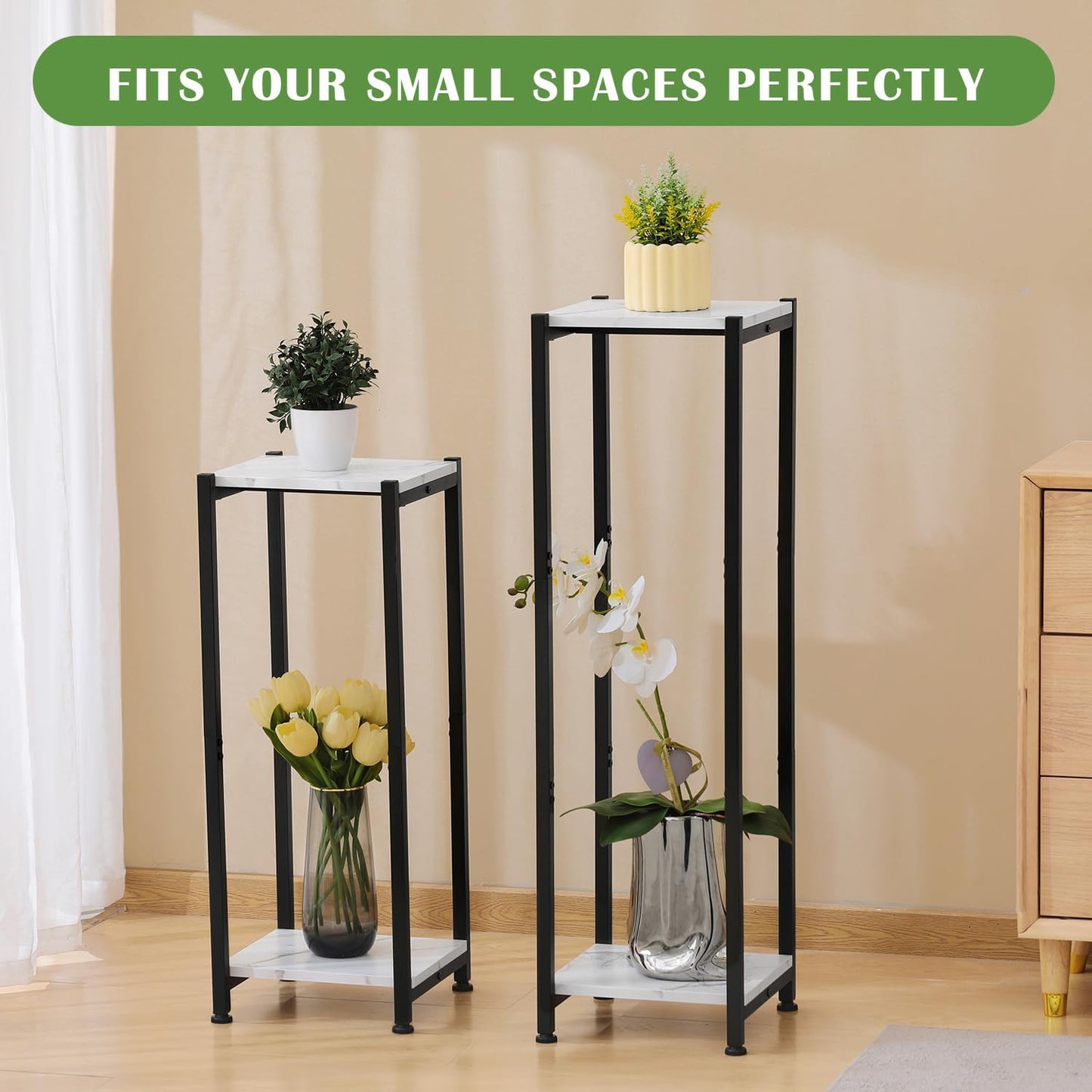Dipion 31 Inch Tall Plant Stand Indoor,2 Tier Pedestal Stand,Marble White | Rock-Solid Stability,Adjustable