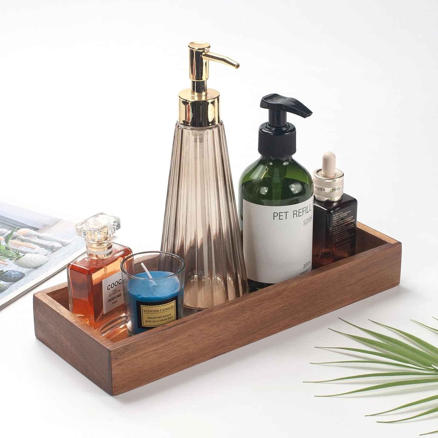 Acacia Wood Toilet Tank Tray for Organizing and Home Decor / 11.8 x 4.5 x 1.6