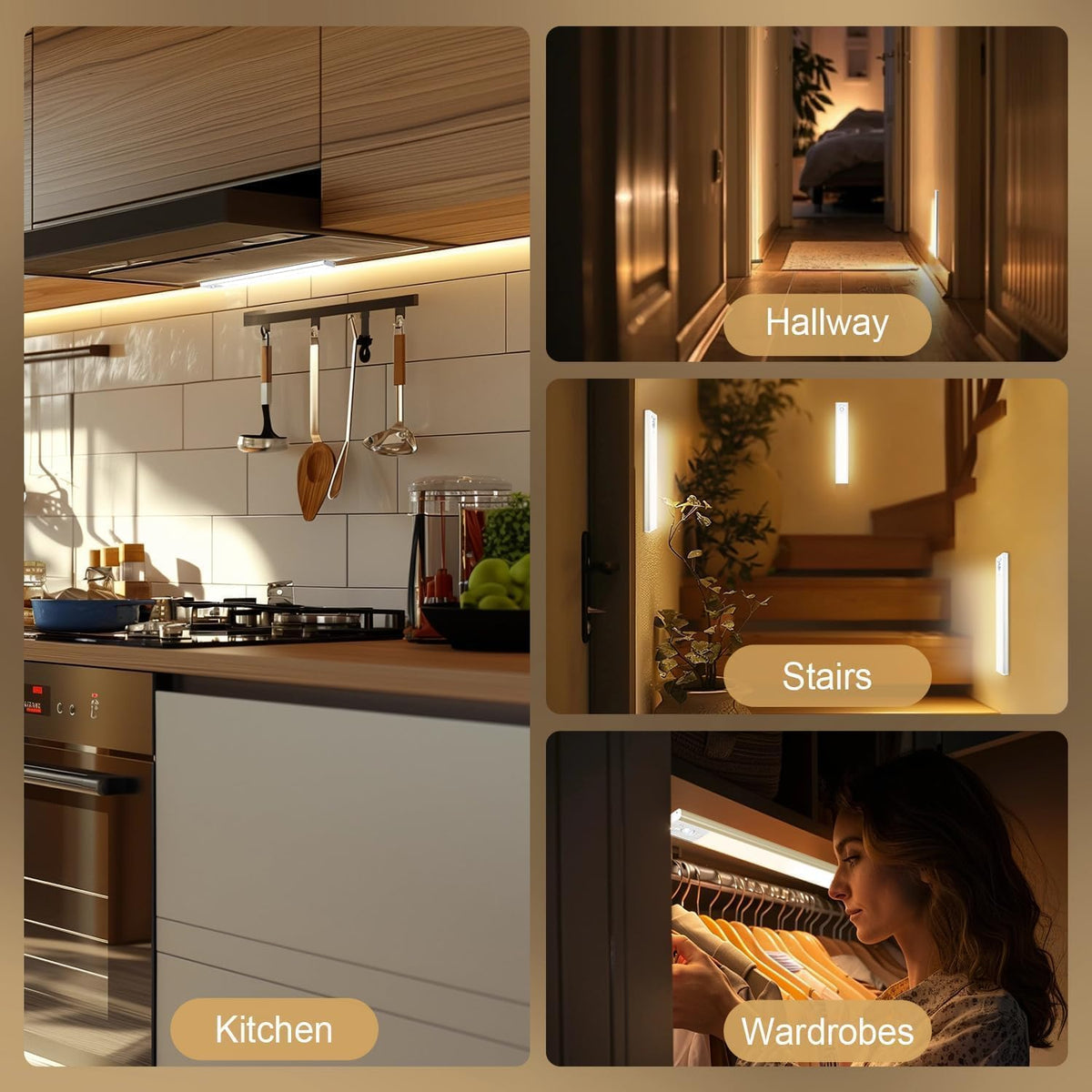 Under Cabinet Lighting, 2 Pack 13 Inch 3 Color Temperatures Motion Sensor Light indoor, USB Rechargeable Under Cabinet
