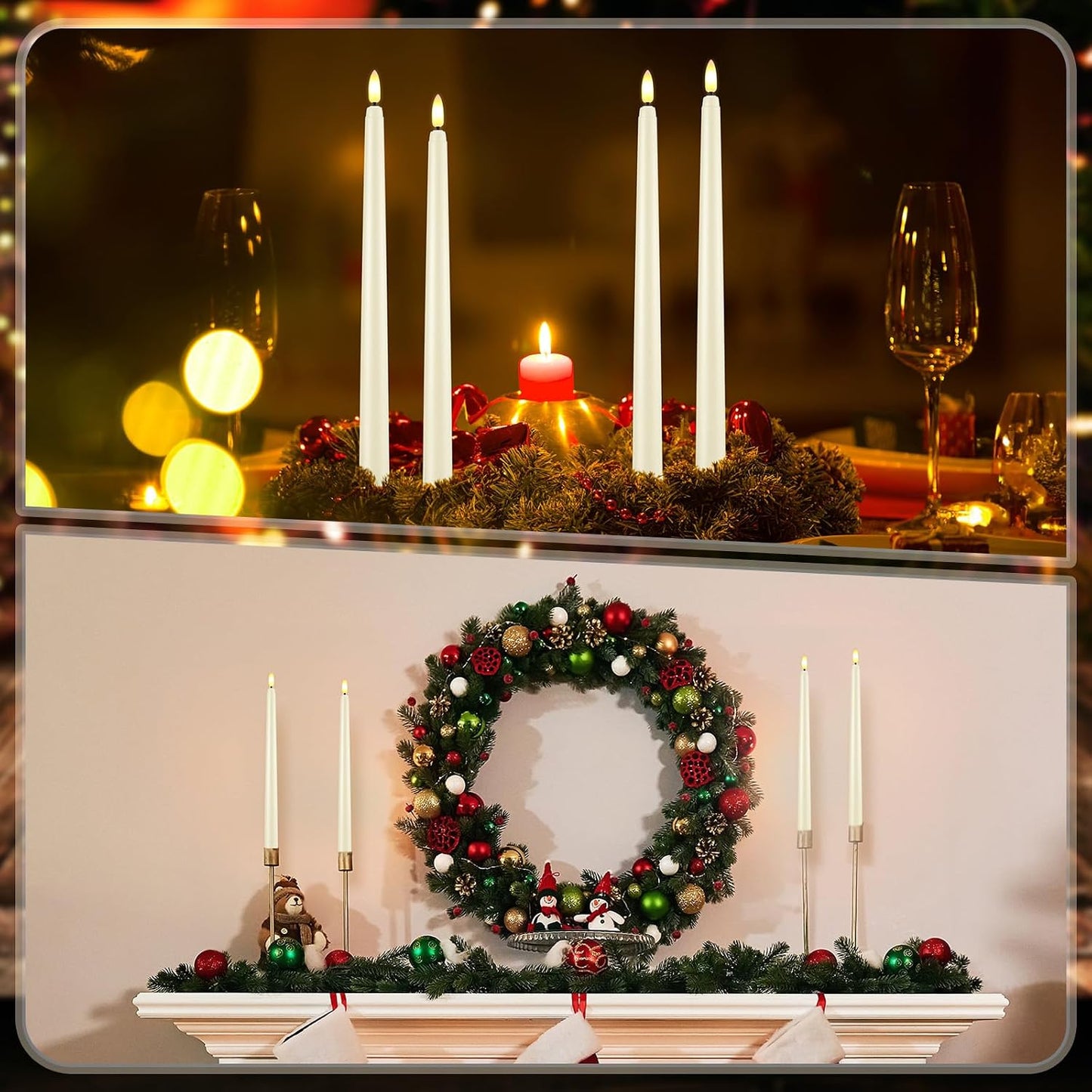 Reginary 48 Pcs Flameless Taper Candles with 4 Remote,Ivory,11 Inches | Battery Operated Timer Function, Flickering 3D