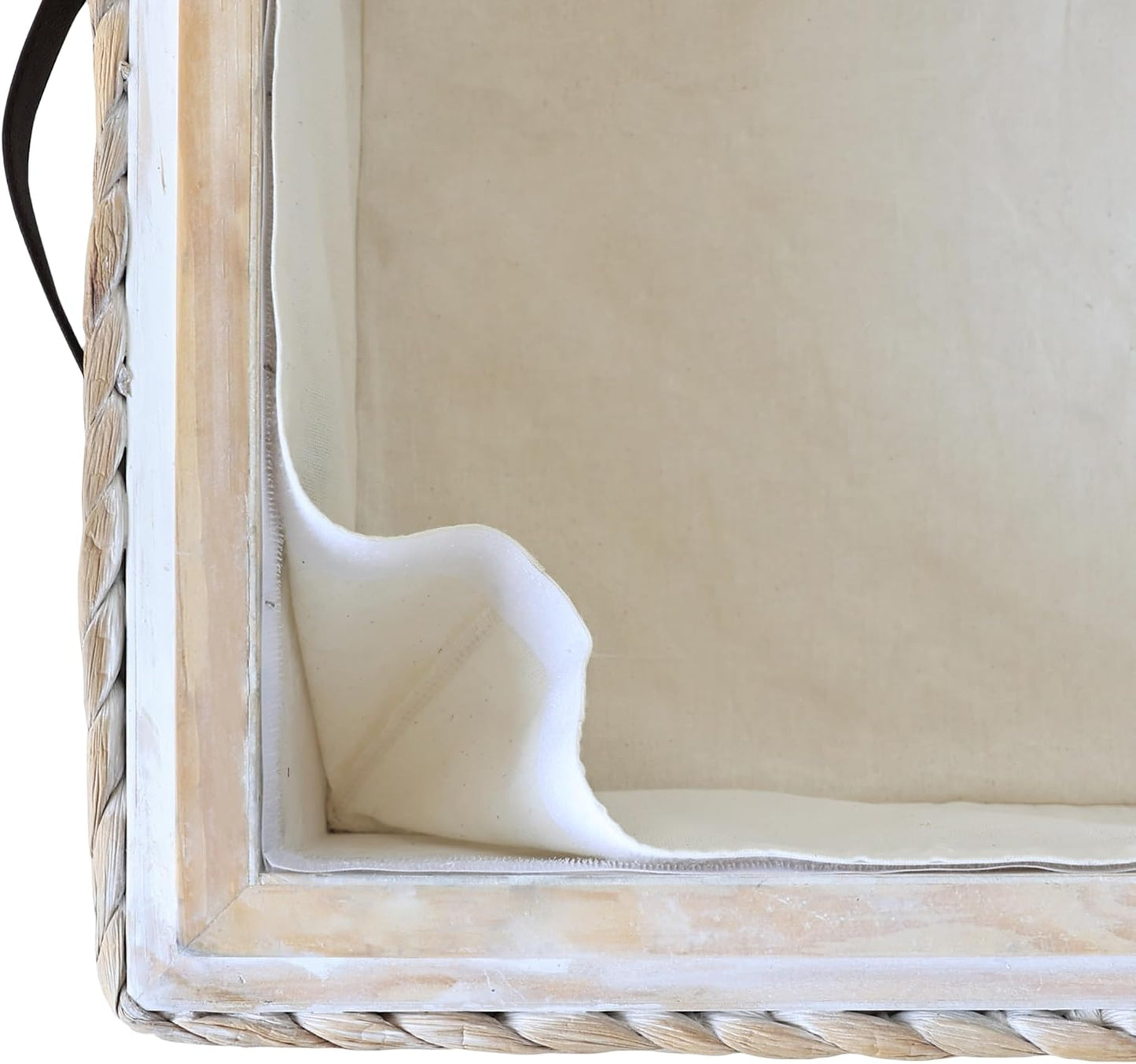 BSK1006C 26.38" Chett Minimalist Hand-Woven Hyacinth/Wood Underbed Storage Bin / White Wash