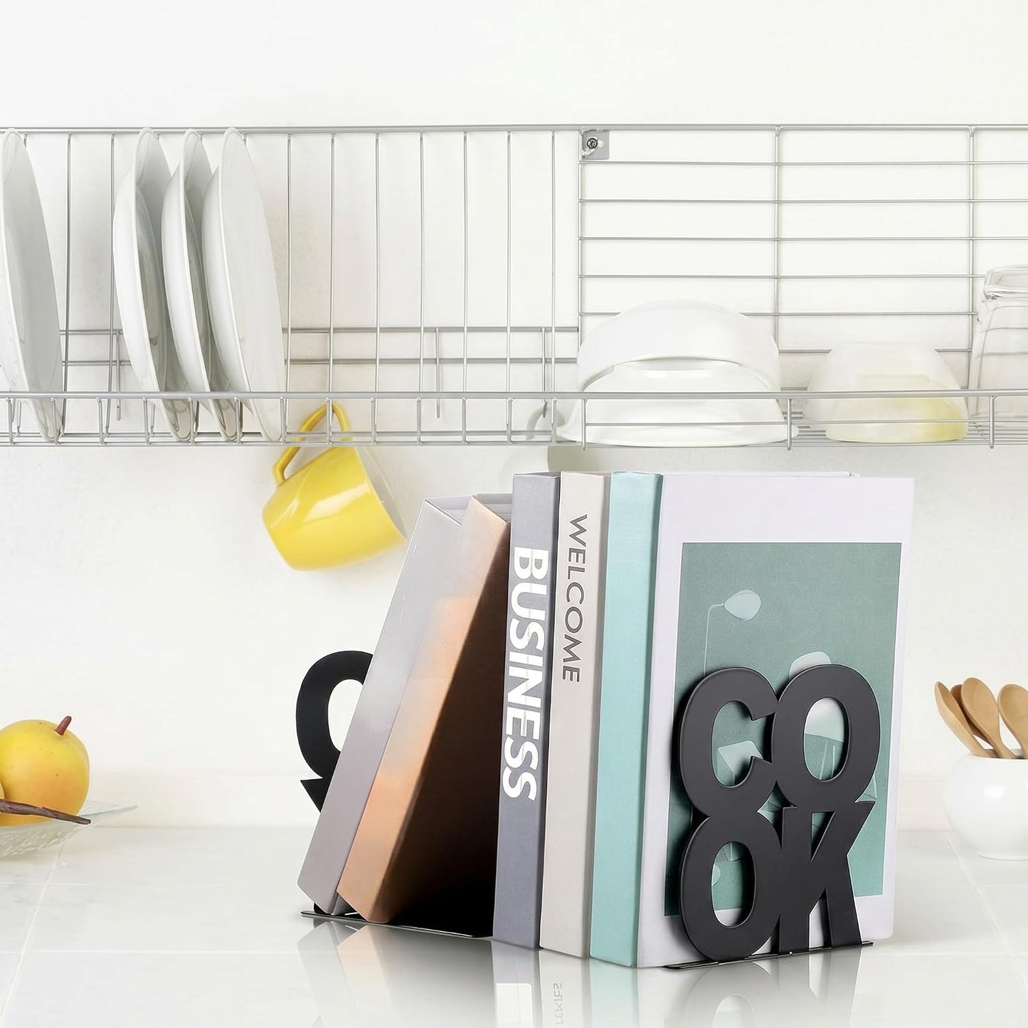 Cookbook Bookends Kitchen Decorative Metal Supports for Book-Rack Desk Kitchen Book Shelf Holder