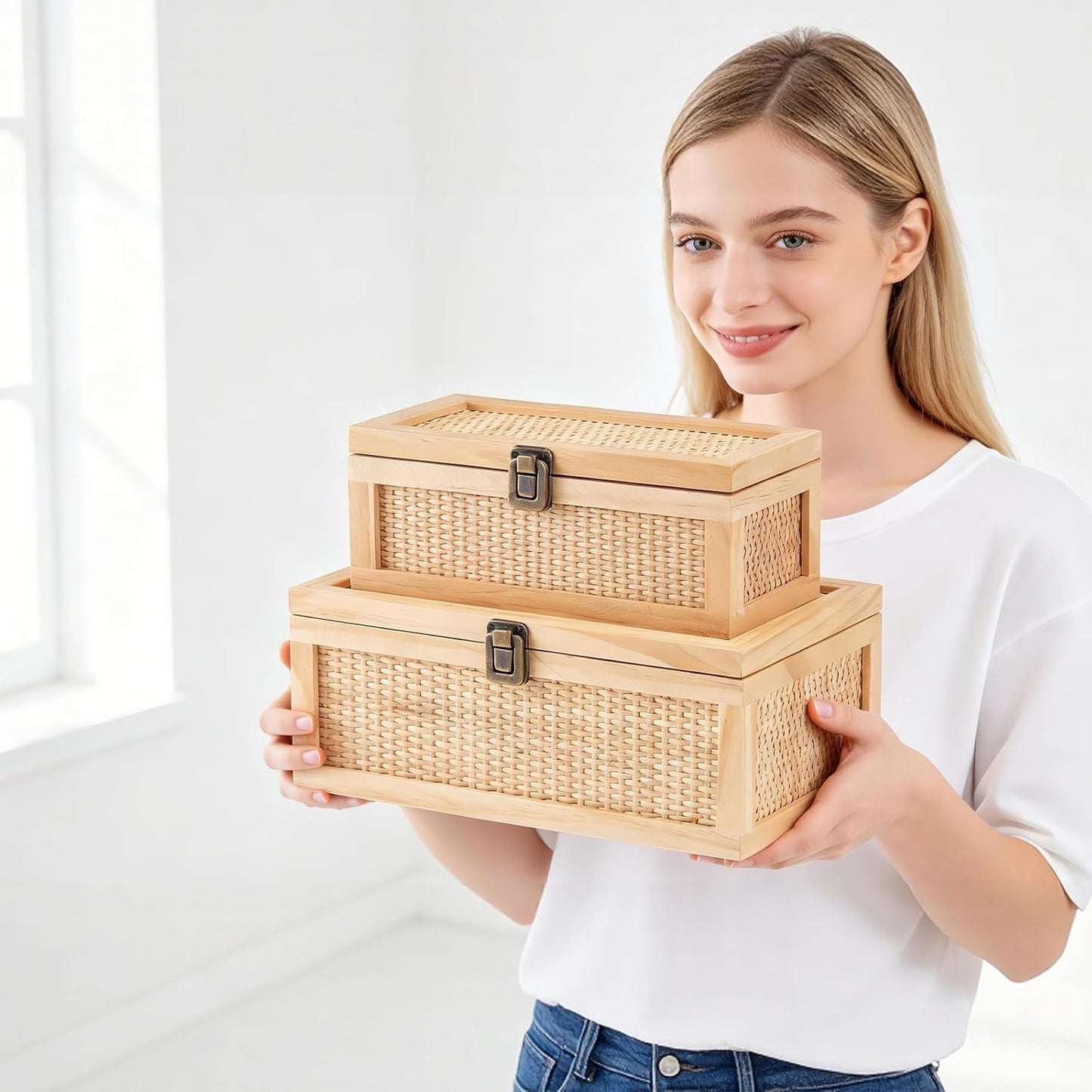 Rattan Decorative Boxes / Natural / Set of 2