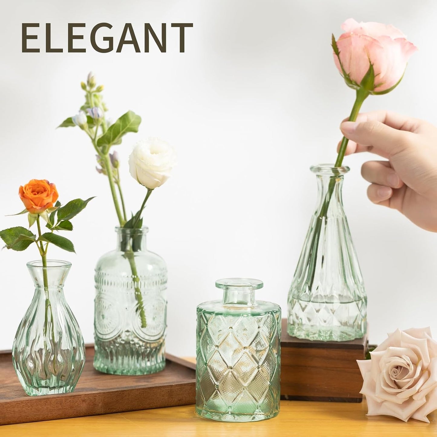 Vintage Small Glass Vases / Sage Green / Set of 10