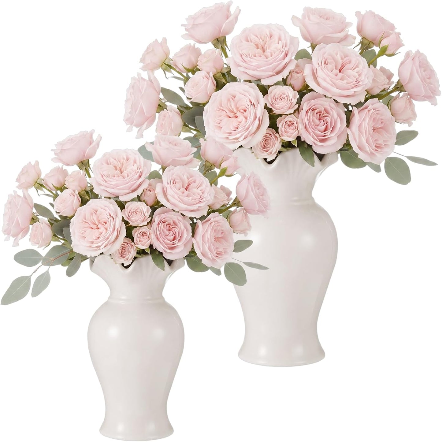Ceramic Vase Set Small Rustic Decorative Vases Home Decor / 6.7, 7.9in / Classic / White / Set of 2