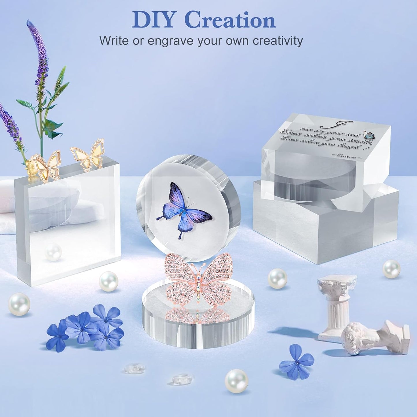 SAMYUCHO 16 Pcs 3 X 3 X 1 Inch Acrylic Blocks, Clear Square Acrylic Base | DIY Decoration for Drawing or Laser