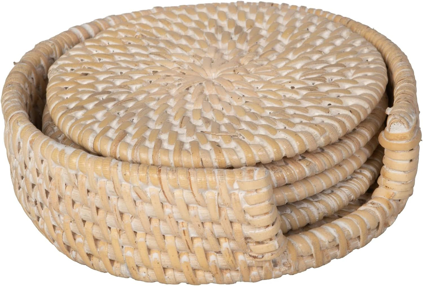 Holder Coasters / Loma Round Rattan Coasters / White-wash / Set of 4