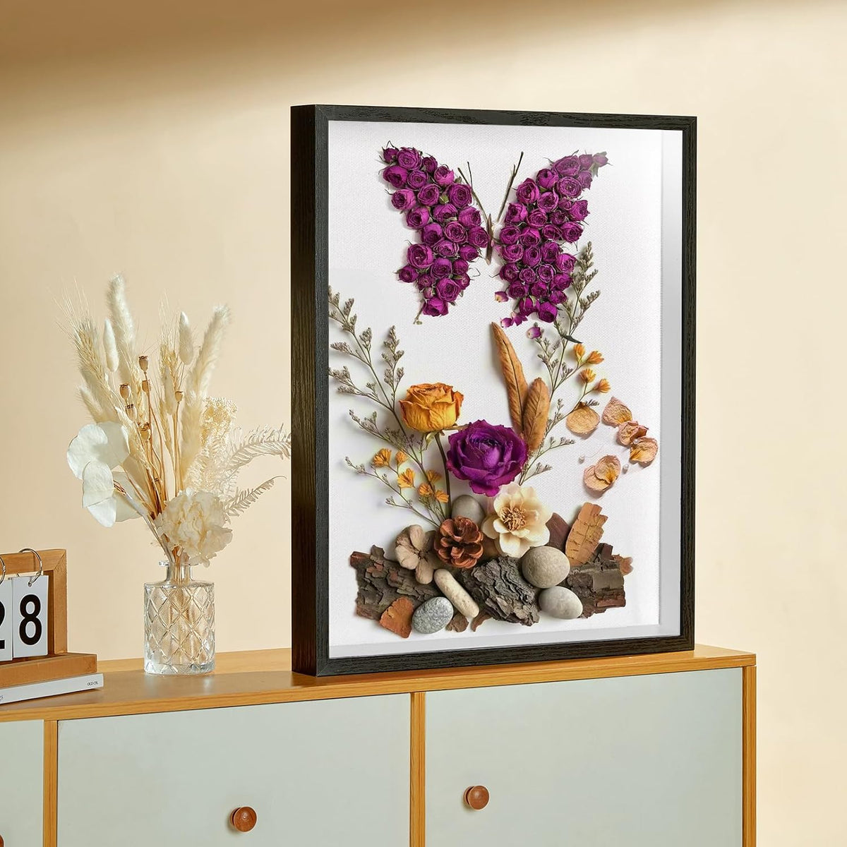 18x24 Large Shadow Box Frame with Thickened Acrylic Panel & Pins | With Linen Back, Upgraded 1.7" Deep Black Shadow Box