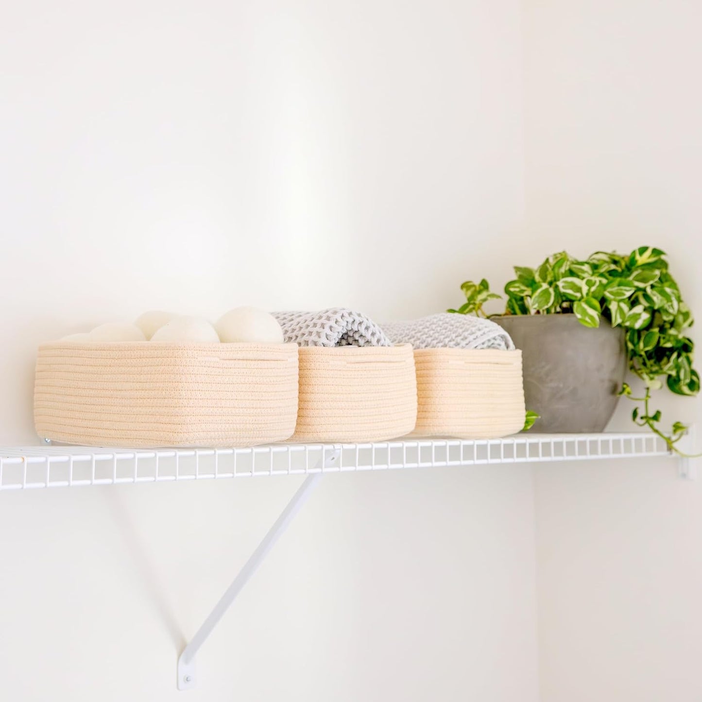 Cotton Rope Woven Small Baskets for Organizing / Beige / 11.8 x 8 x 4.5 / Set of 3