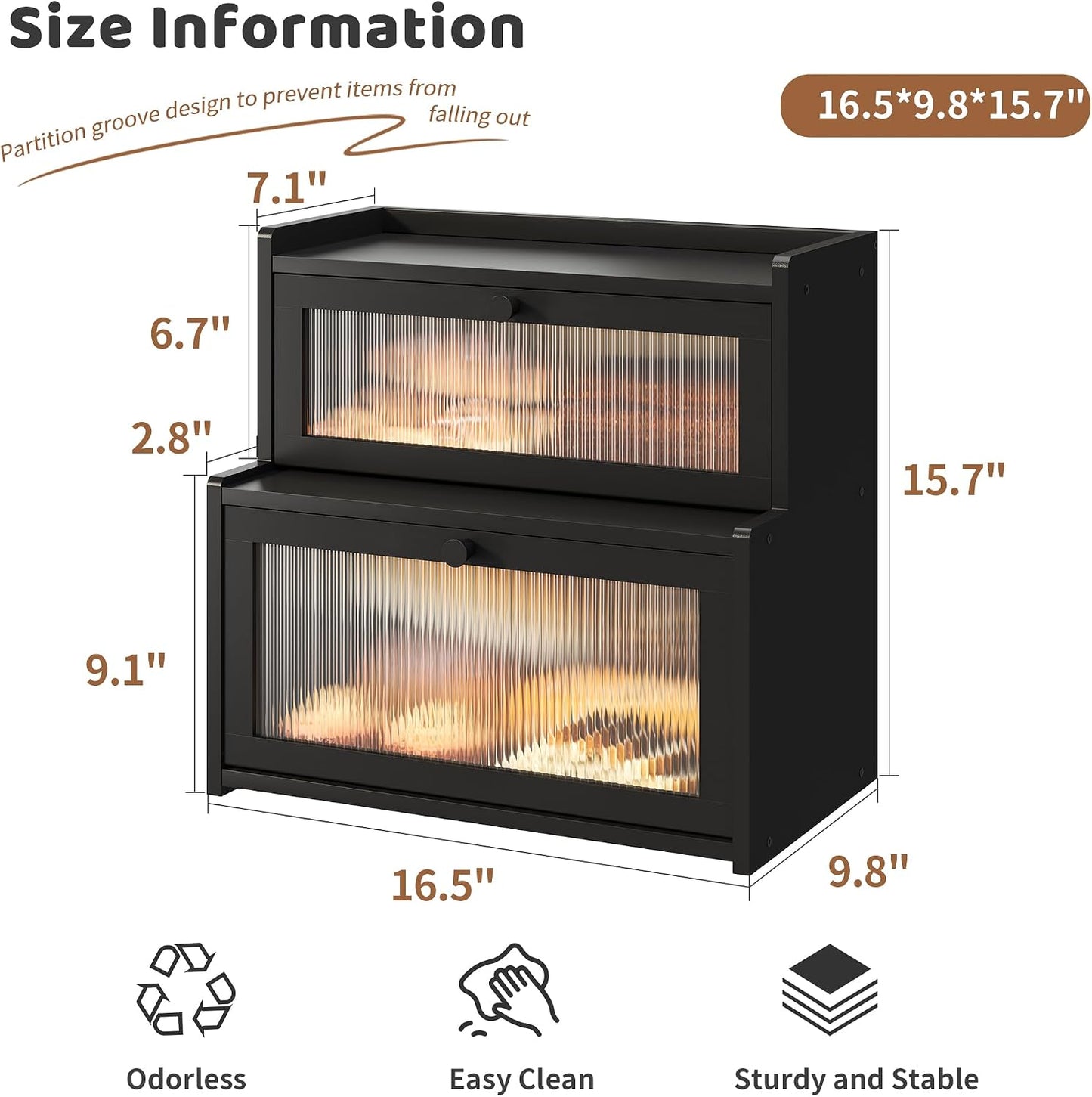 Bread Box for Kitchen Countertop Double Layer Large Corner Bread Box Capacity Bread Storage Bin Farmhouse Breadbox