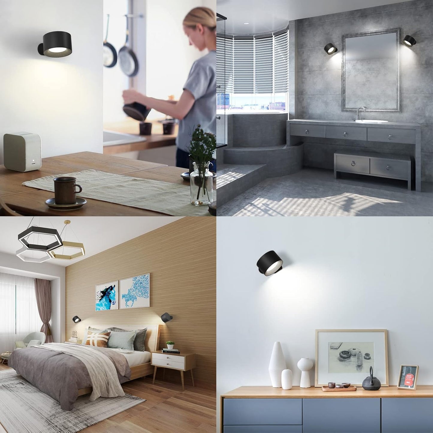 AKSDA Battery Operated Wall Sconce, LED Reading Light, 360-Degree Rotation Magnetic Mounting Rechargeable Cordless Wall