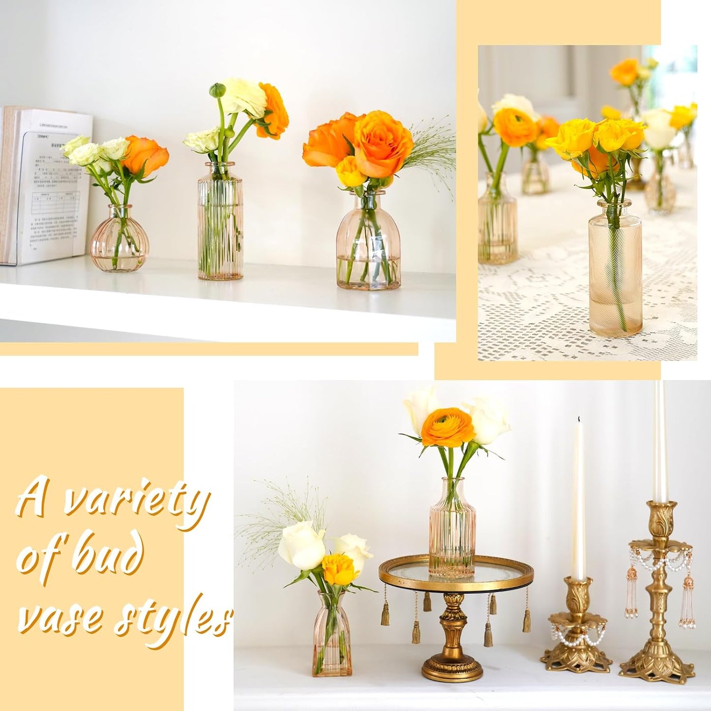 Small Ribbed Vases for Flowers Stripe / Champagne / 2 Packs