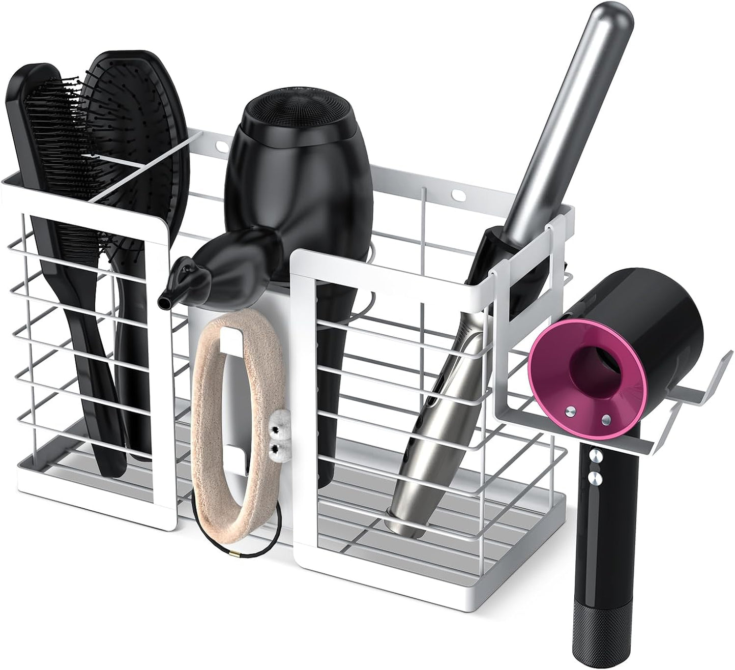 FUNKYLEE Bathroom Organizers and Storage, 3 in 1 Metal Wall Mount for Flat Iron, Curling Iron, Straightener, Hair Care