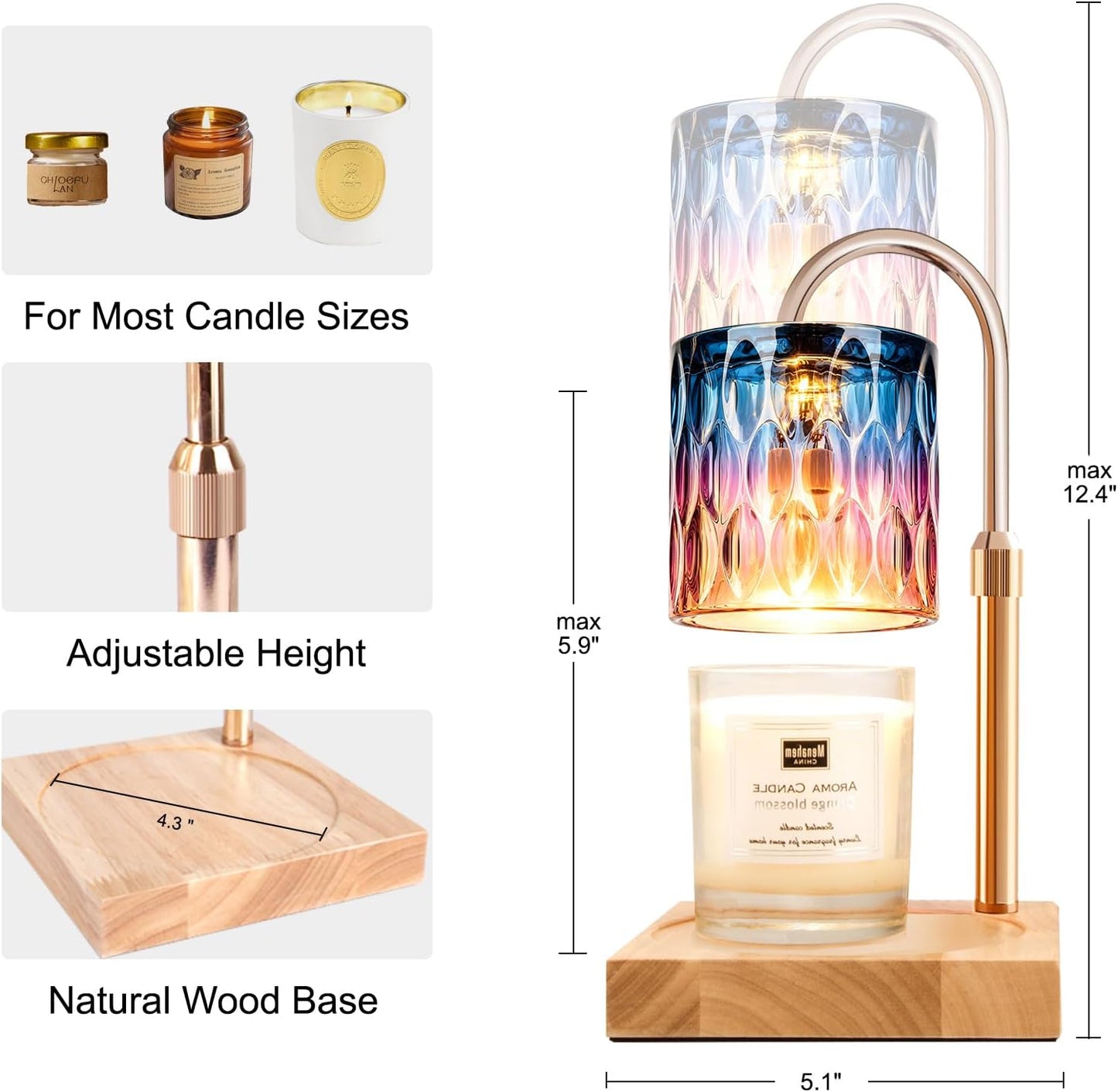 Candle Warmer Lamp with Timer & Dimmer, Candle Warmer Height Adjustable, Fits All Jar Scented Candles (Blue Purple)
