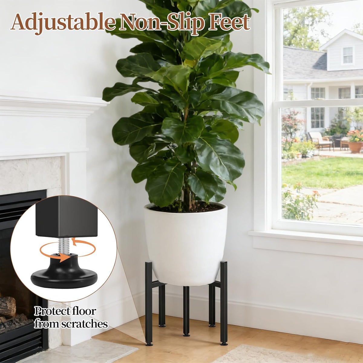 Plant Stand Indoor Outdoor, Adjustable Plant Stands Fit for 15–20-Inch Large Plants, Mid-Century Metal Planter Stand
