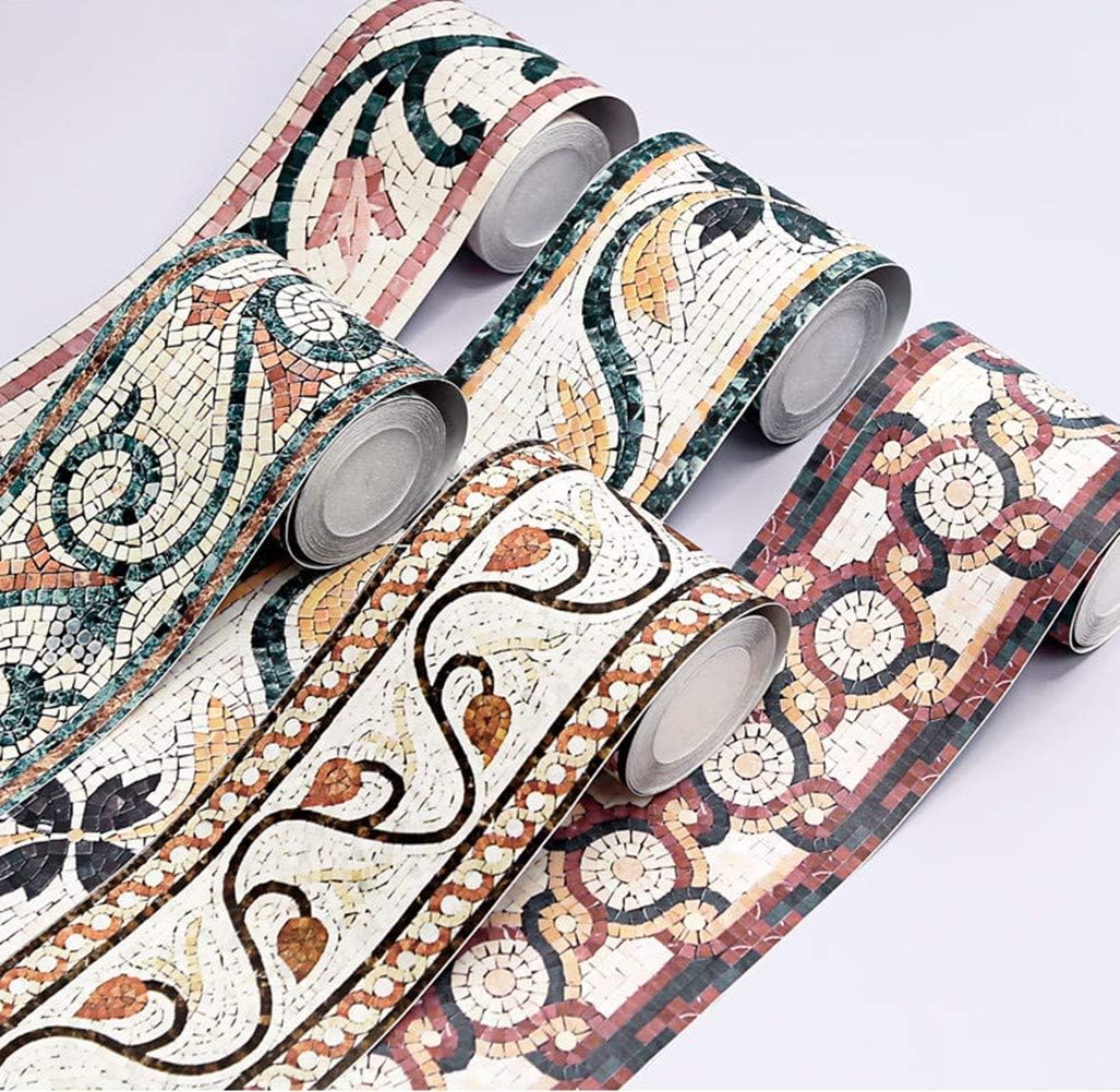 Amhao 3D Mosaic Embossed Wallpaper Border Floral Wall Border Paper Peel and Stick Wall Tile Borders