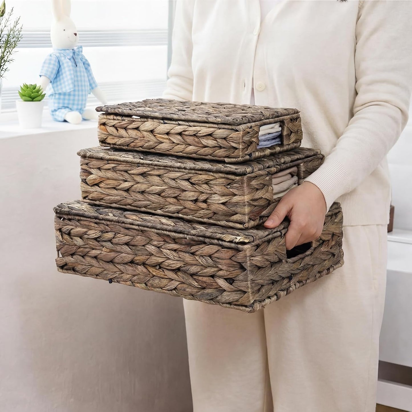 Wicker Storage Baskets / Black / 15.7 x 11 / Set of 3