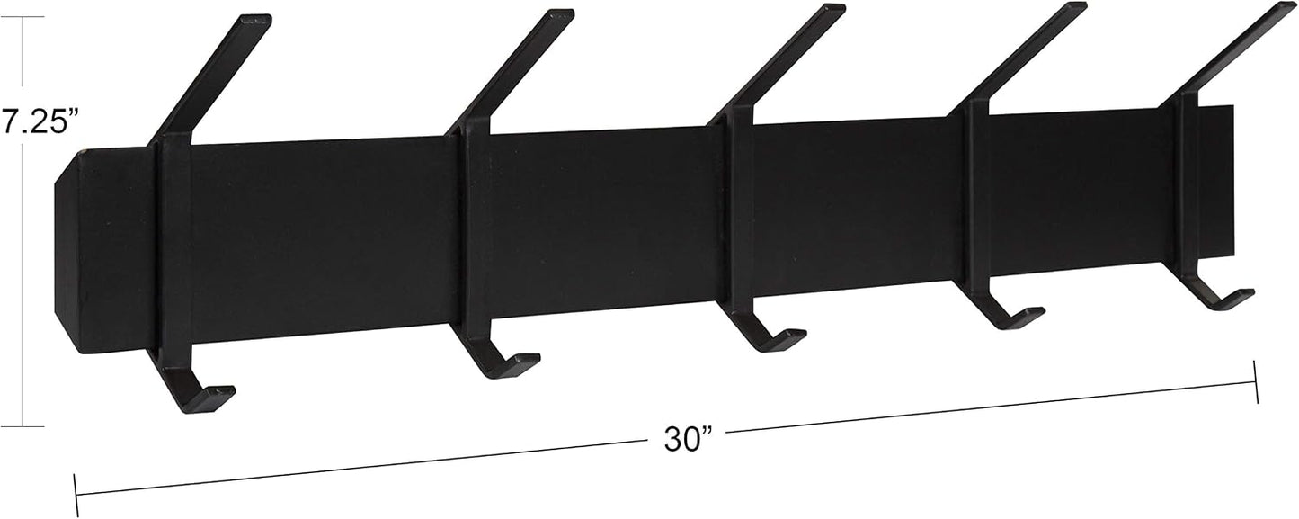 Kate and Laurel Rossmore Farmhouse 5-Hook Wall Hanging Coat Rack, Black, Modern Hanging Rack for Coats, Bags, Or Pots