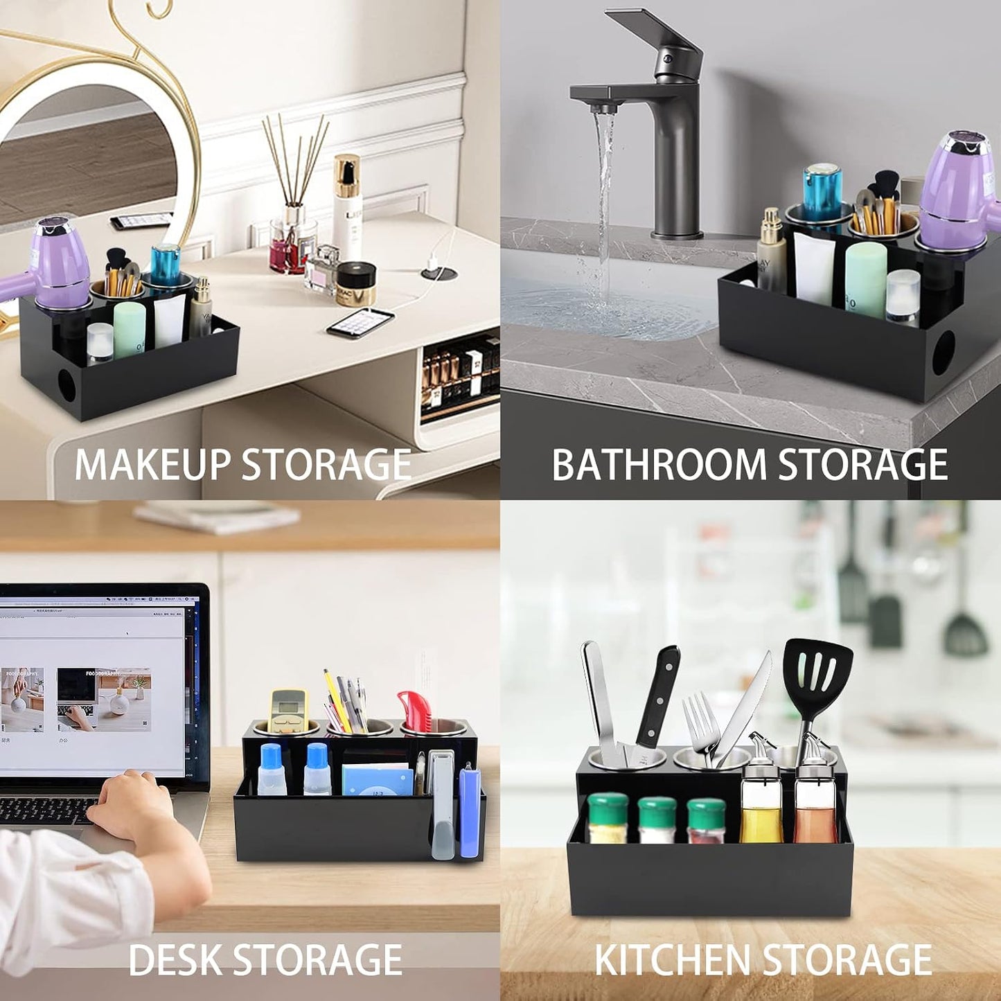 Hair Tool Organizer, Black Acrylic Hair Dryer Holder | Bathroom Supplies Countertop Blow Dryer Holder, Vanity Caddy