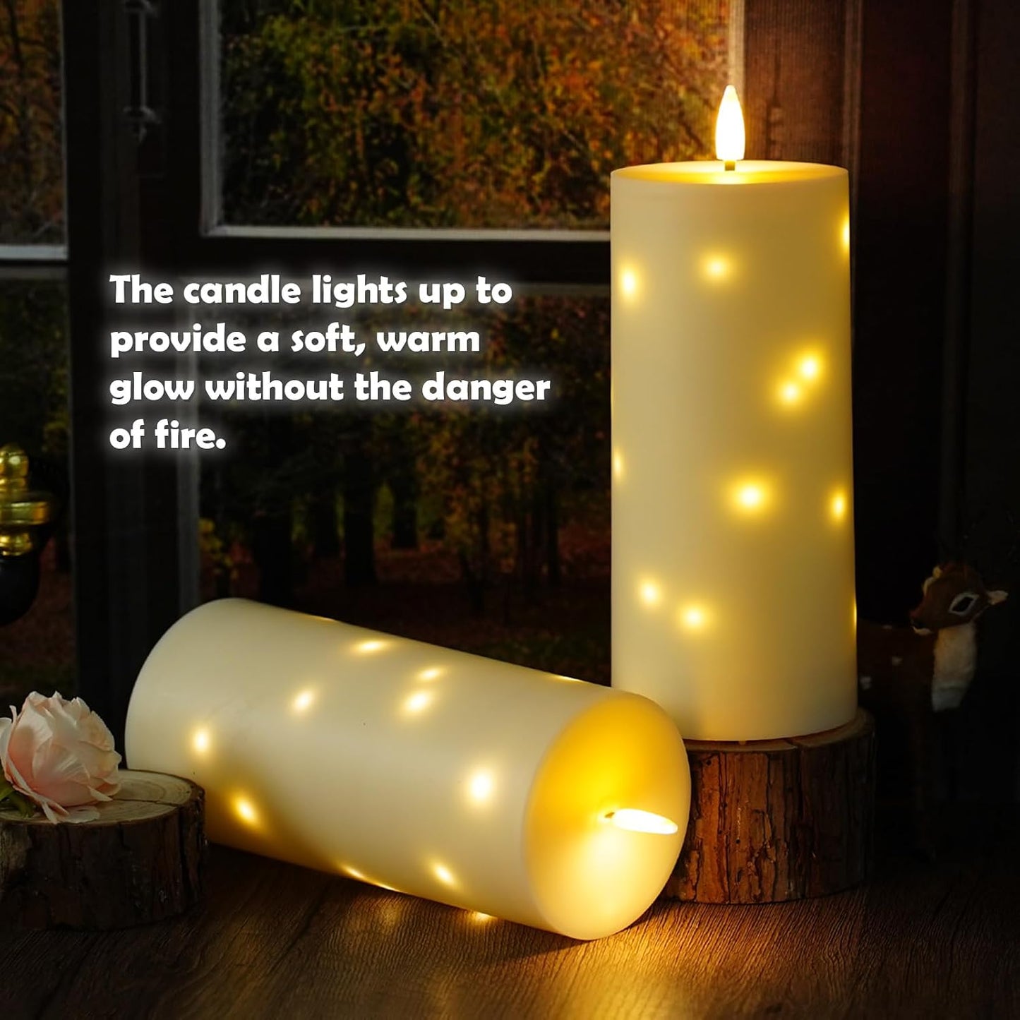 kakoya 10" x 4" Large Outdoor Waterproof Flickering Flameless Candles with Timer,2Pcs Battery Operated LED Pillar