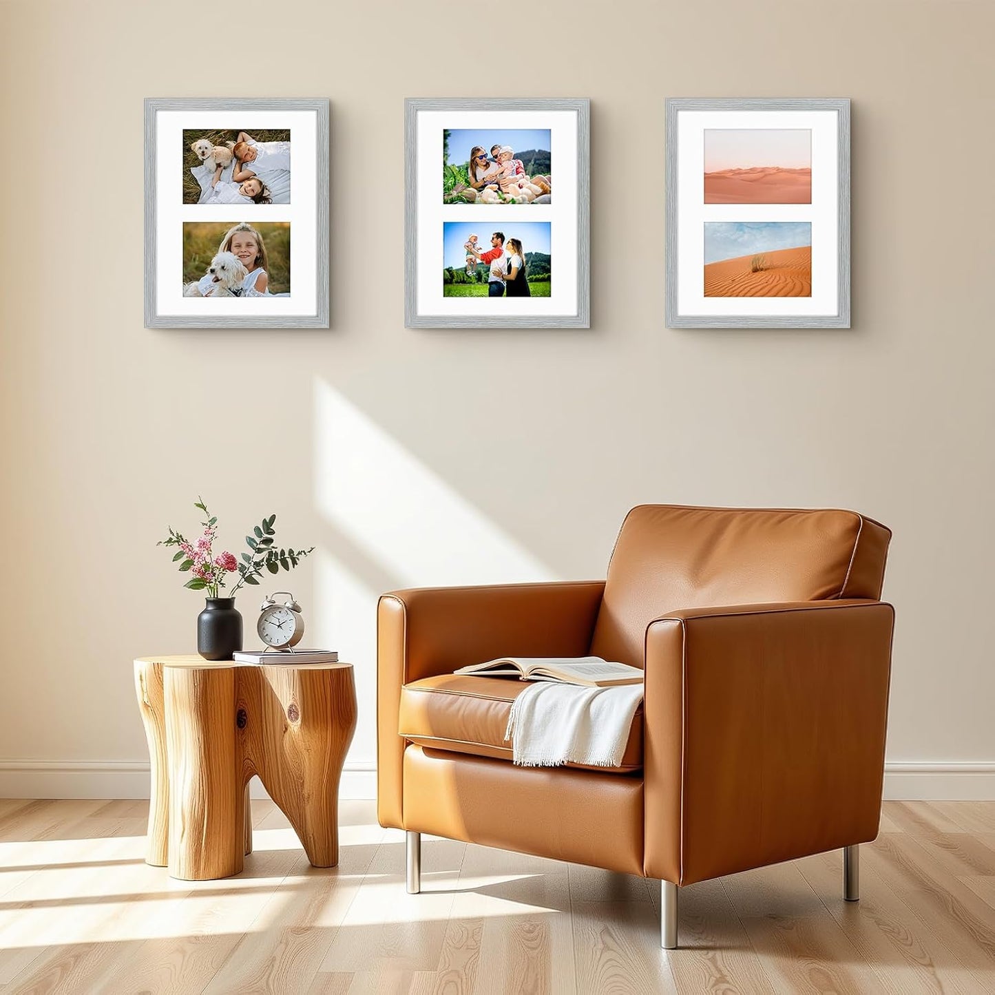 Golden State Art 11x14 Grey Wood Frame - for Two 5x7 Pictures,3 Pack | Matted to Double 5x7 Picture,Solid Wood Collage