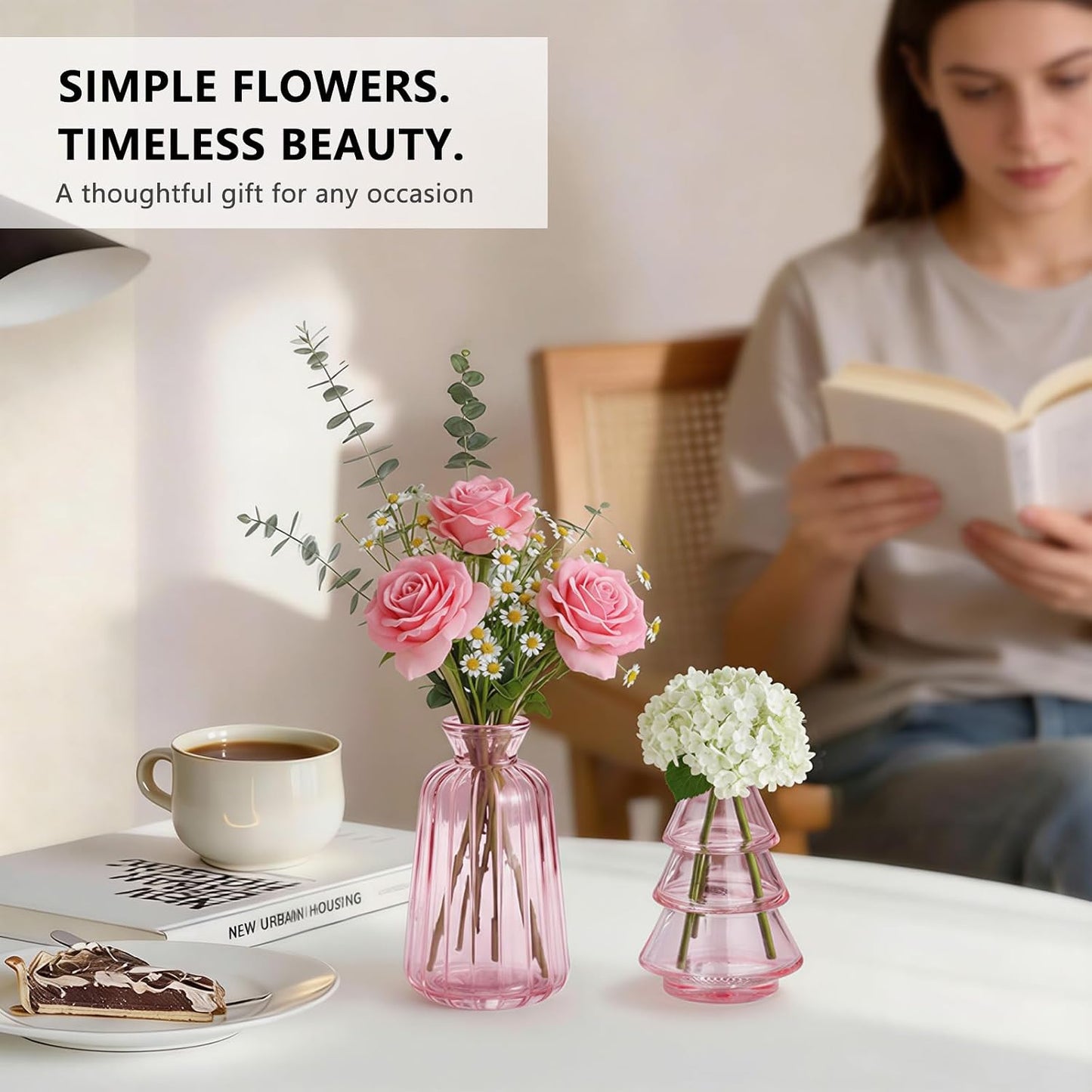Glass Bud Vases Mini Flower Vase Small Vintage Vases for Centerpiece Table Wedding / Pink