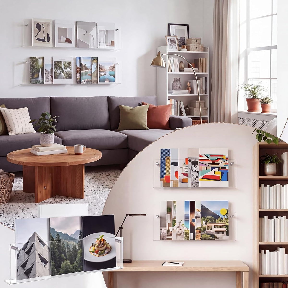 6 Pack Clear Acrylic Magazine Holder Brochure Holder Wall Mount Hanging Bookshelf Literature Storage Rack for Document