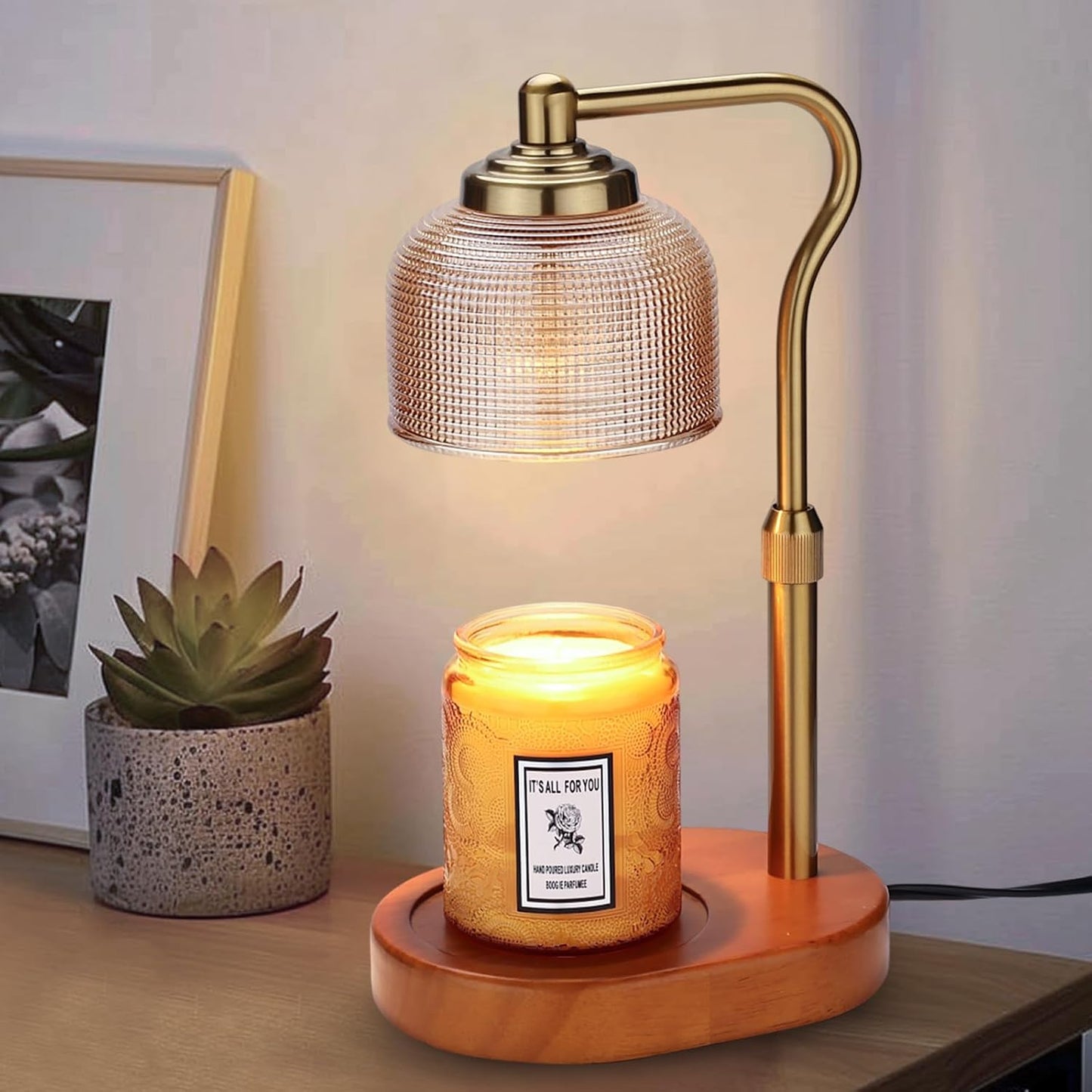 Candle Warmer Lamp Electric Candle Warmer with Timer Dimmable Candle Lamp Warmer with 3 Bulbs Height Adjustable Wax