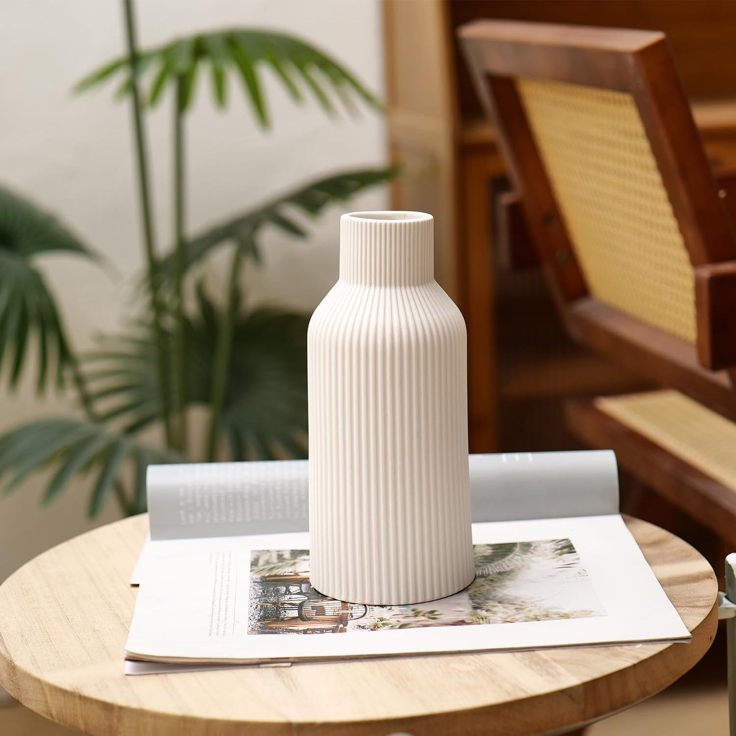 Bohemian Ceramic Vase / White / 7in