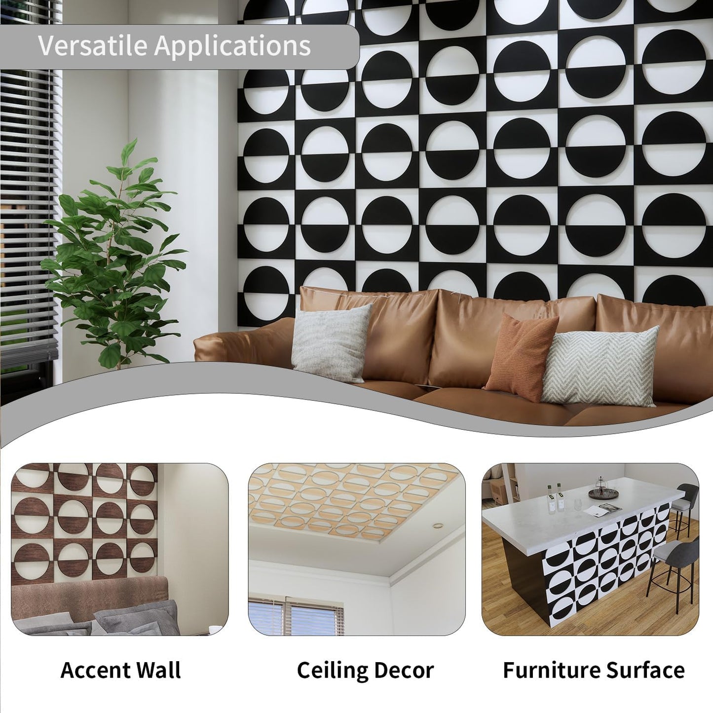 PVC Modular Decorative Fretwork Accent Wall Panels / Half Circle-oak / Set of 12