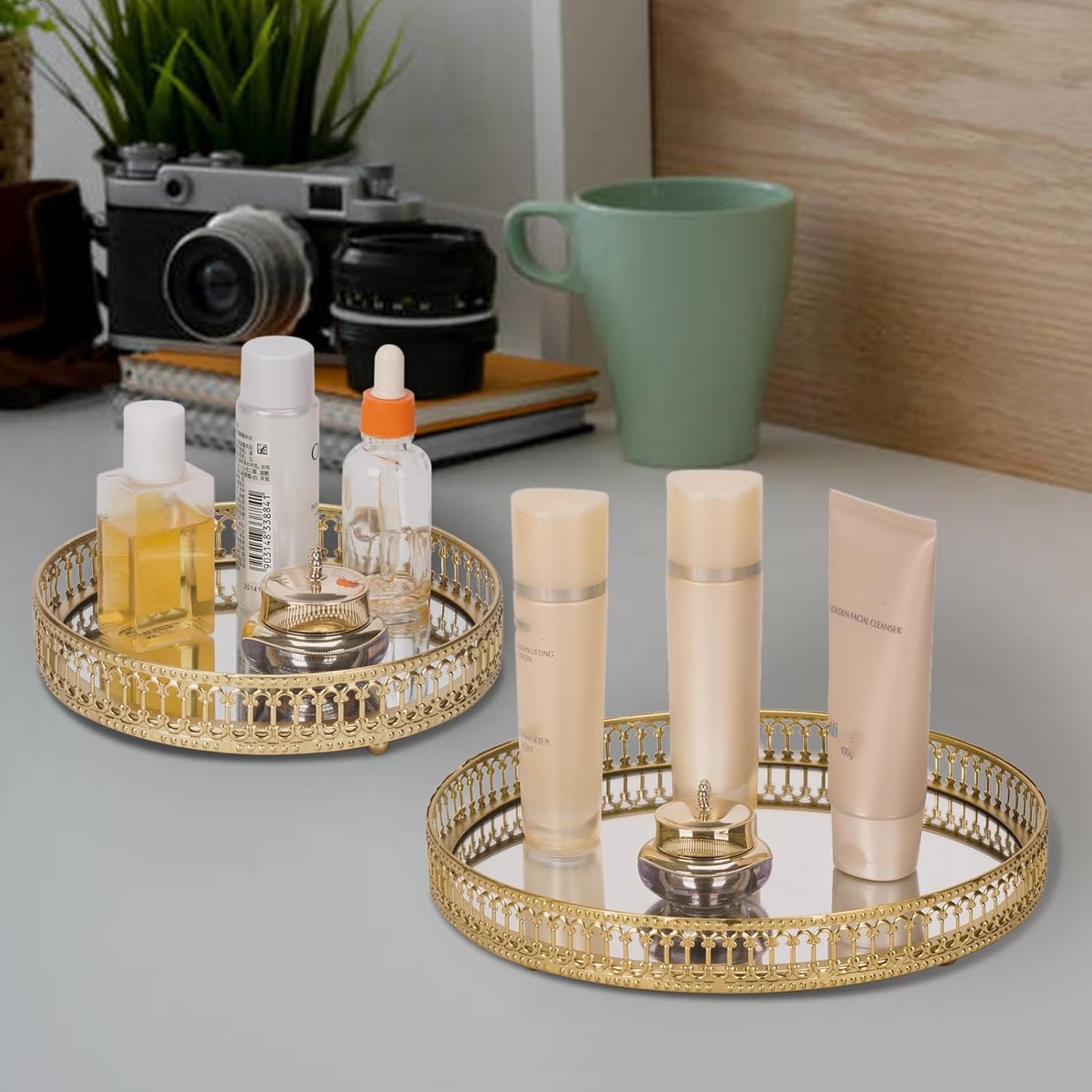 Metal Decorative Jewelry Storage Tray Cosmetic Perfume Organizer / 6.8 / Gold