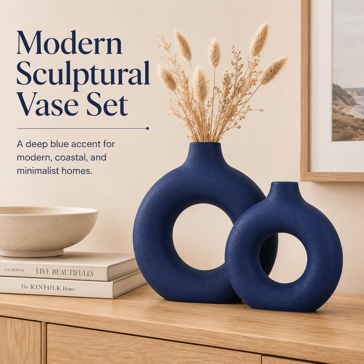 Navy Ceramics Vase / Blue / Set of 2