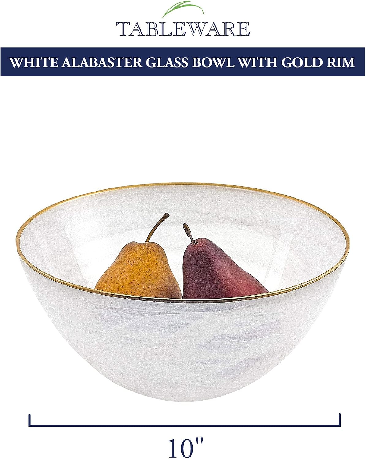 White Alabaster 10" Glass Bowl / Gold