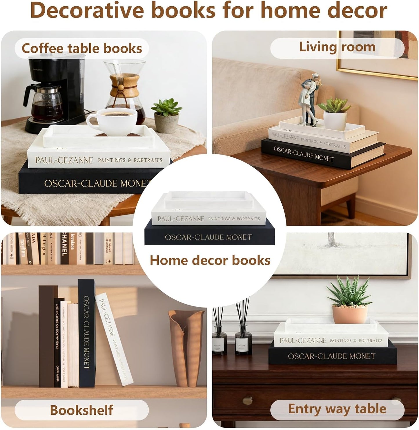 Decorative Books / Dark Blue and Beige with Marble Appearance Tray
