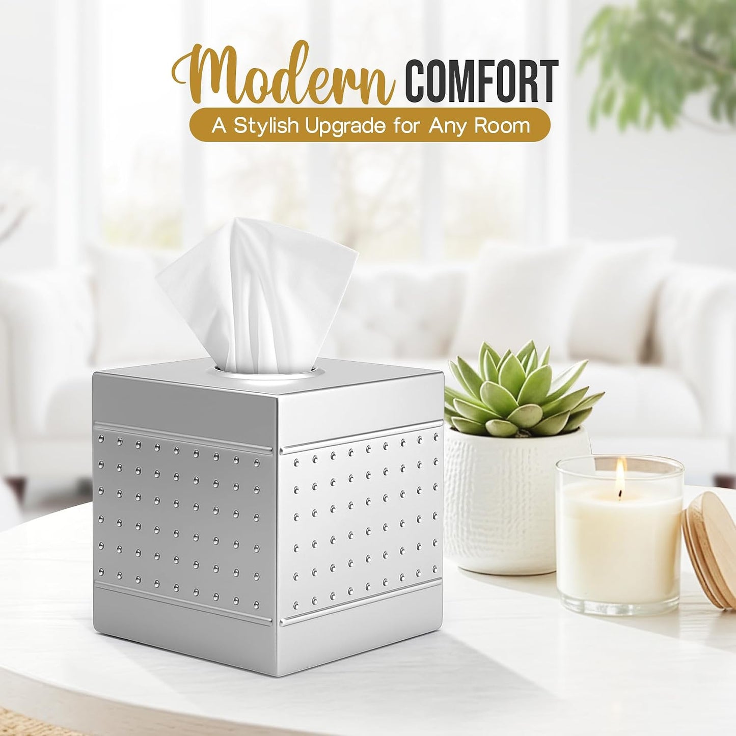 Modern Tissue Cover Box Adds / Pewter / 5 x 5 x 5.25