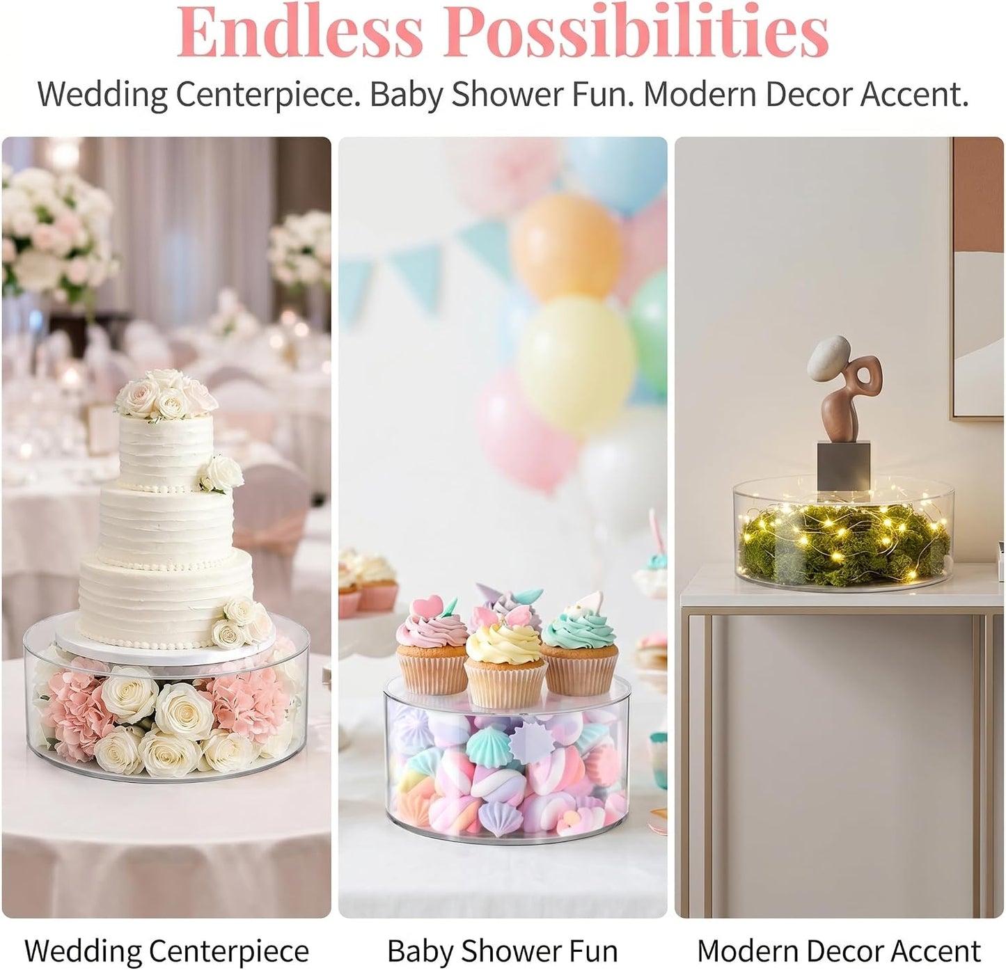 Set of 2 Clear Acrylic Fillable Cake Stand, Cake Tier Display Stand Cupcake Stand, 12 Inch & 8 Inch Round Cylinder