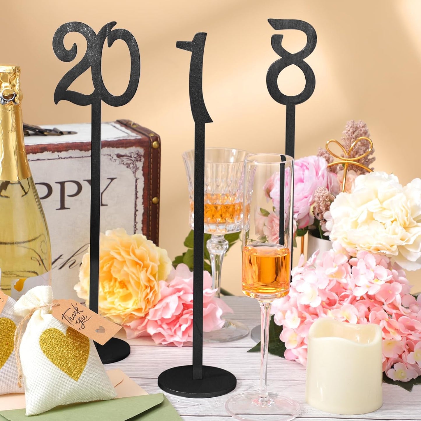 20 Pcs Table Numbers for Wedding with Holder, 1-20,Black | Wooden Seat Numbers with Round Base Stands, Ideal for