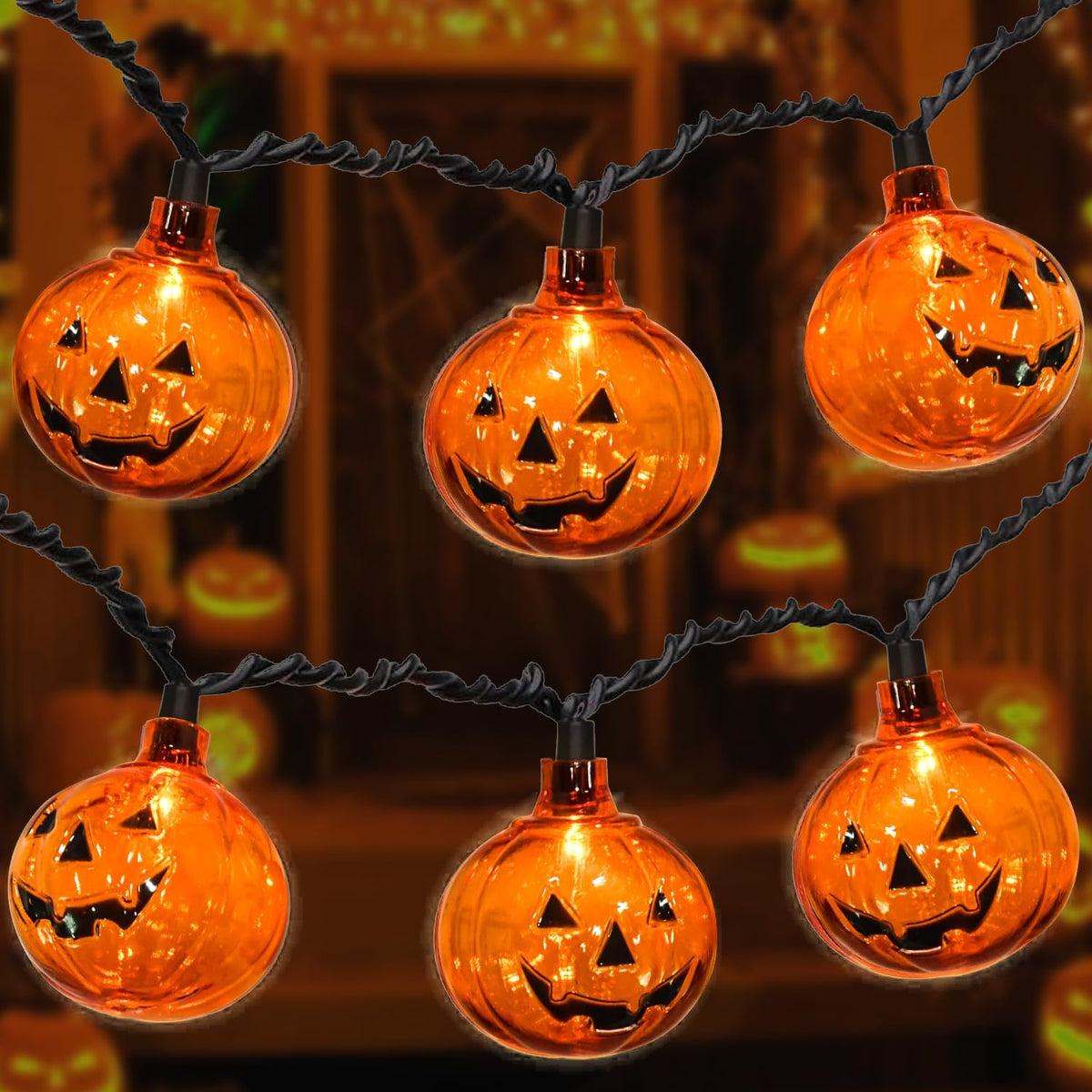 8.5FT LED Halloween Lights Pumpkin String Lights with 10 Smiling Jack O Lantern Pumpkin Lights, LED Jack O Lantern for Home Party Yard Porch Indoor Outdoor Halloween Decorations, 0.07W