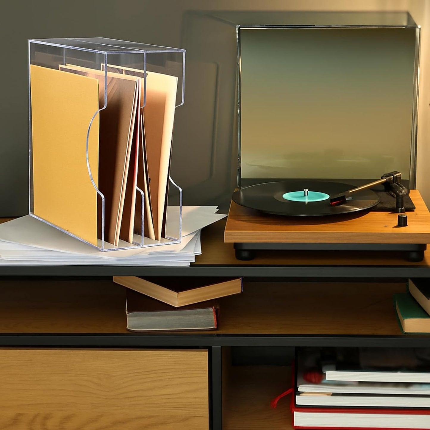 CroBlissful Acrylic Vinyl Record Holder Clear Acrylic Vinyl Storage Double Grid Crate Album Storage Holds up to 35-40