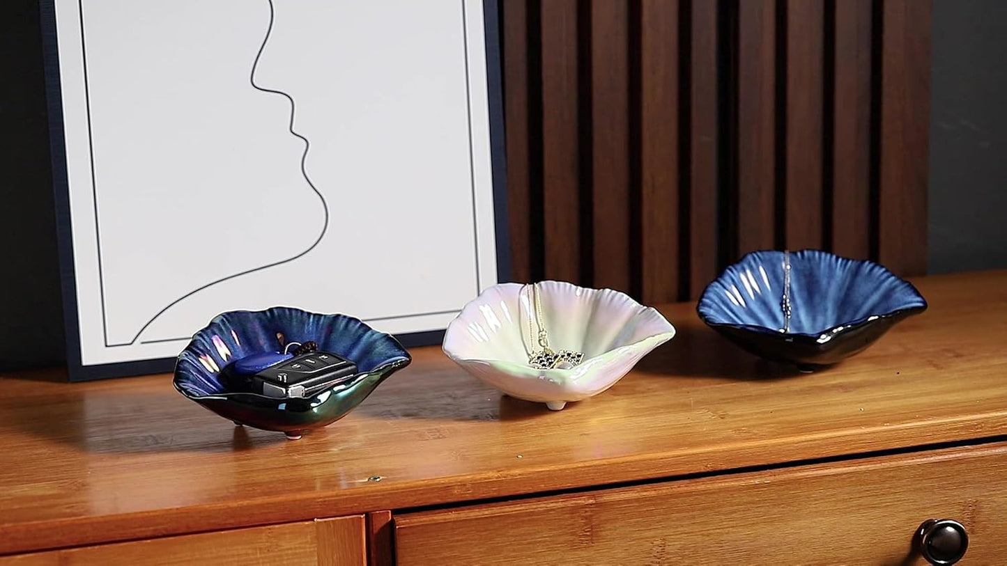 Trinket Candle / Shell Jewelry Tray / Colorful Blue / 5.75 Inch