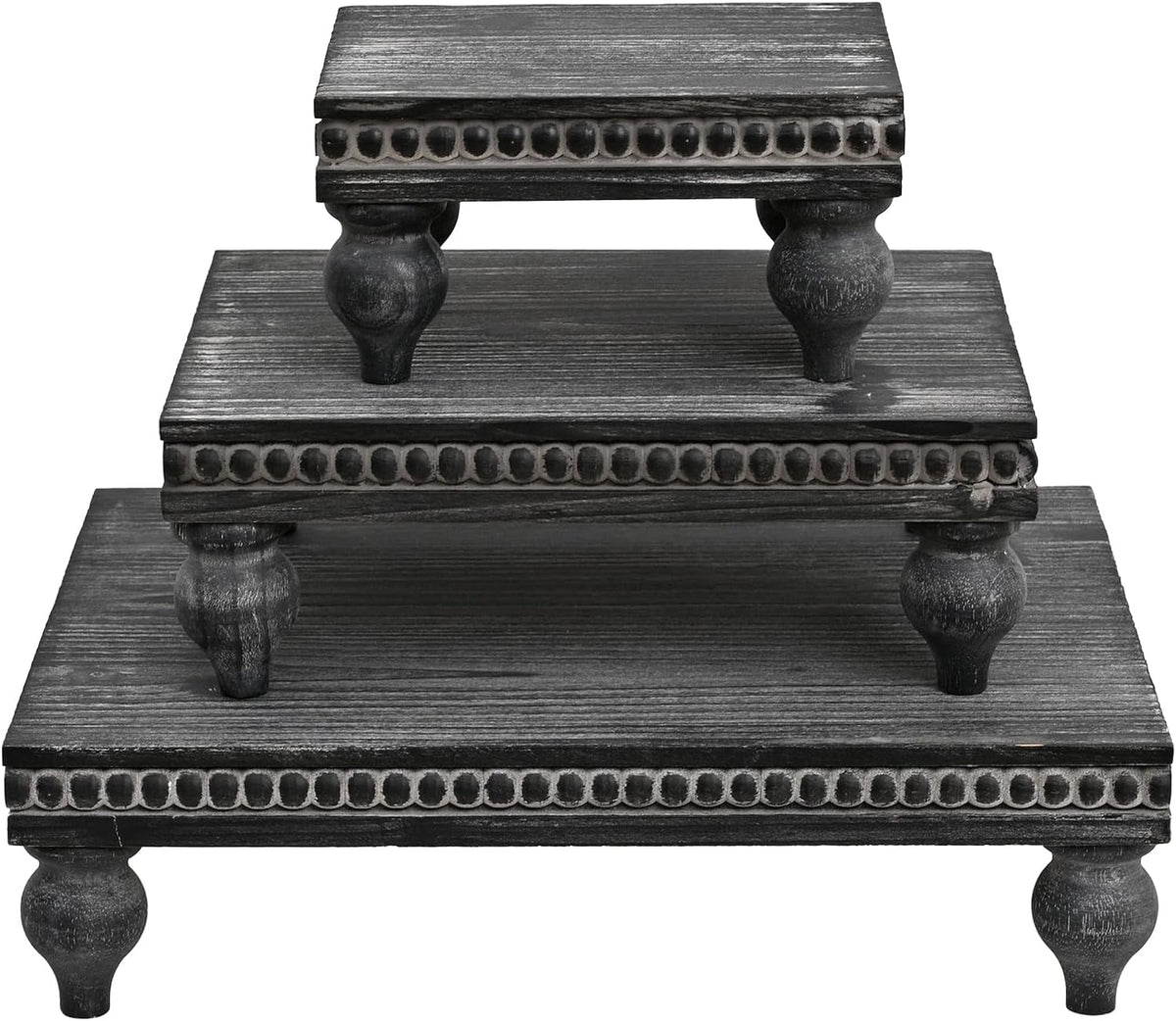 Swallowliving 3 Pcs Set Farmhouse Wood Risers for Display Decorative, Rustic Shabby Chic Tiered Tray for Kitchen