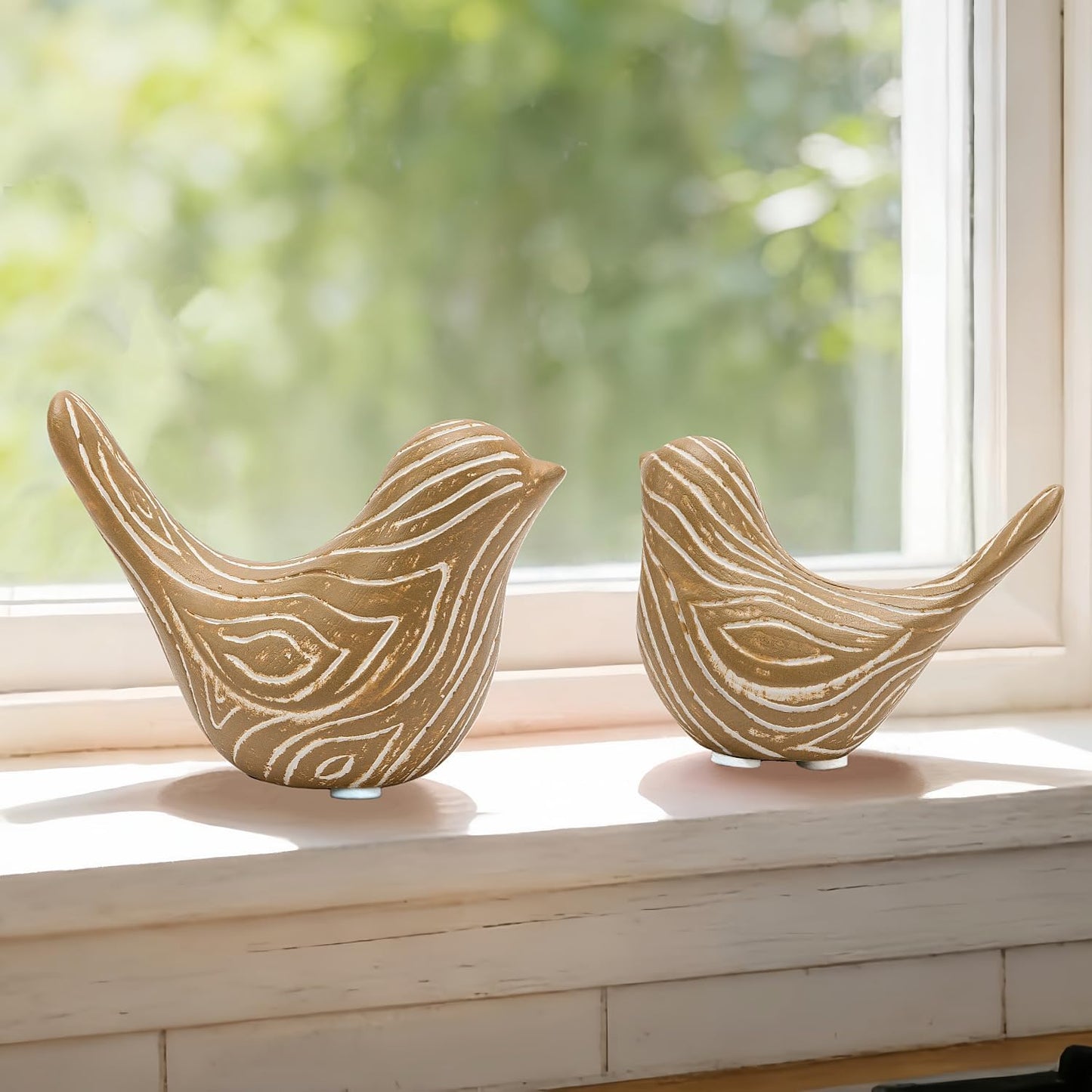 Small Birds Statues / Wood / Set of 2
