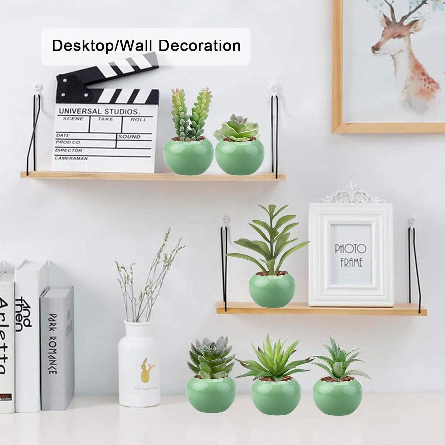 Small Artificial Succulent Plants Bulk in Ceramic Pots / Green-ceramic Light Green Pot / Set of 6