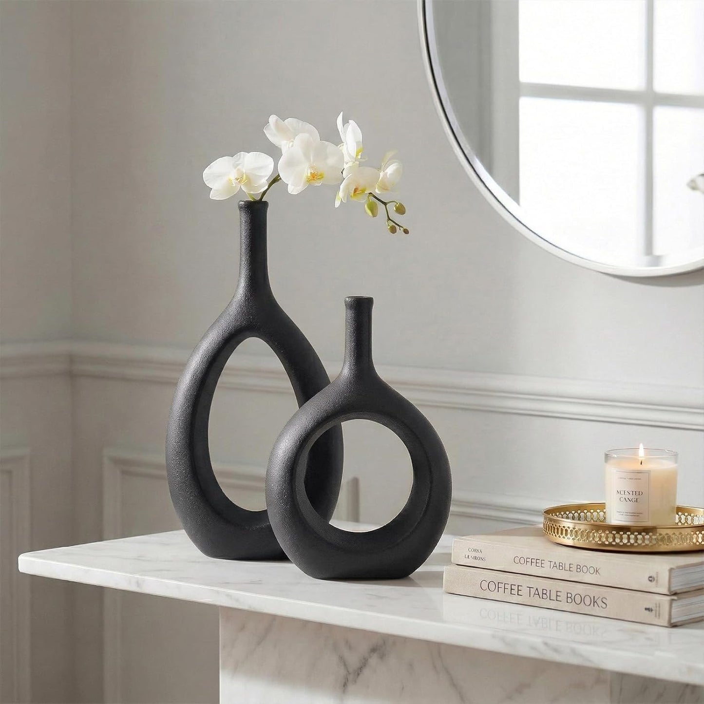 Boho Circle Vase / Black / Set of 2