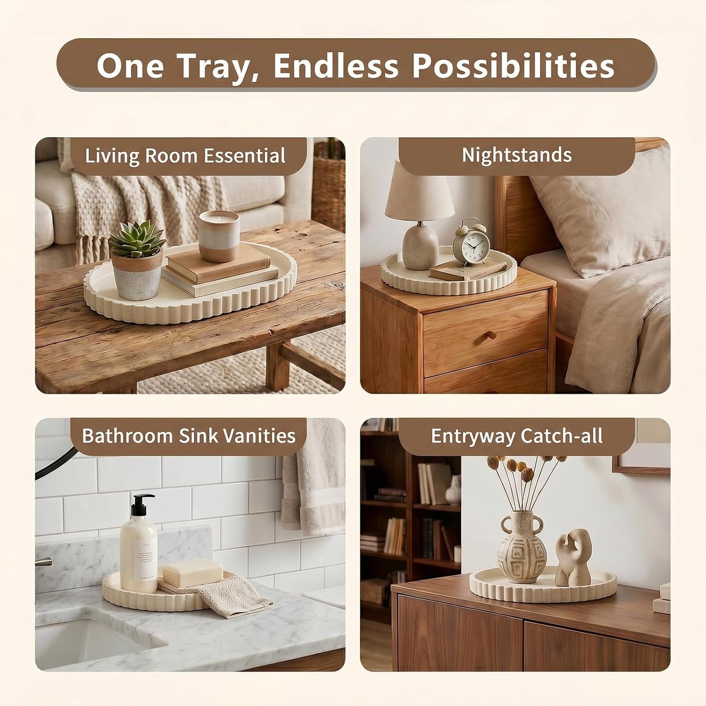 Scalloped Edge Vanity Organizer / Beige / 9.1 / 9.1 Inch