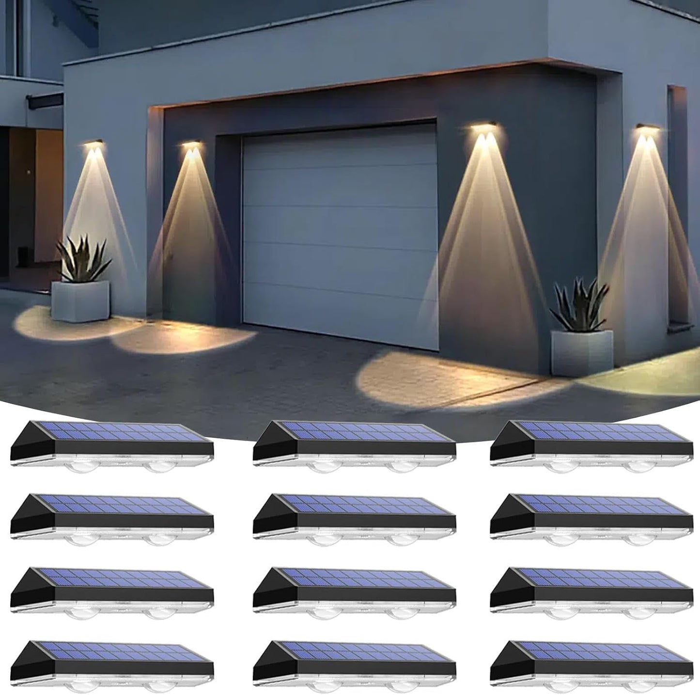 Solar Fence Lights Outdoor, IP65 Waterproof LED, 3 Mode, 12H, Black,12PK