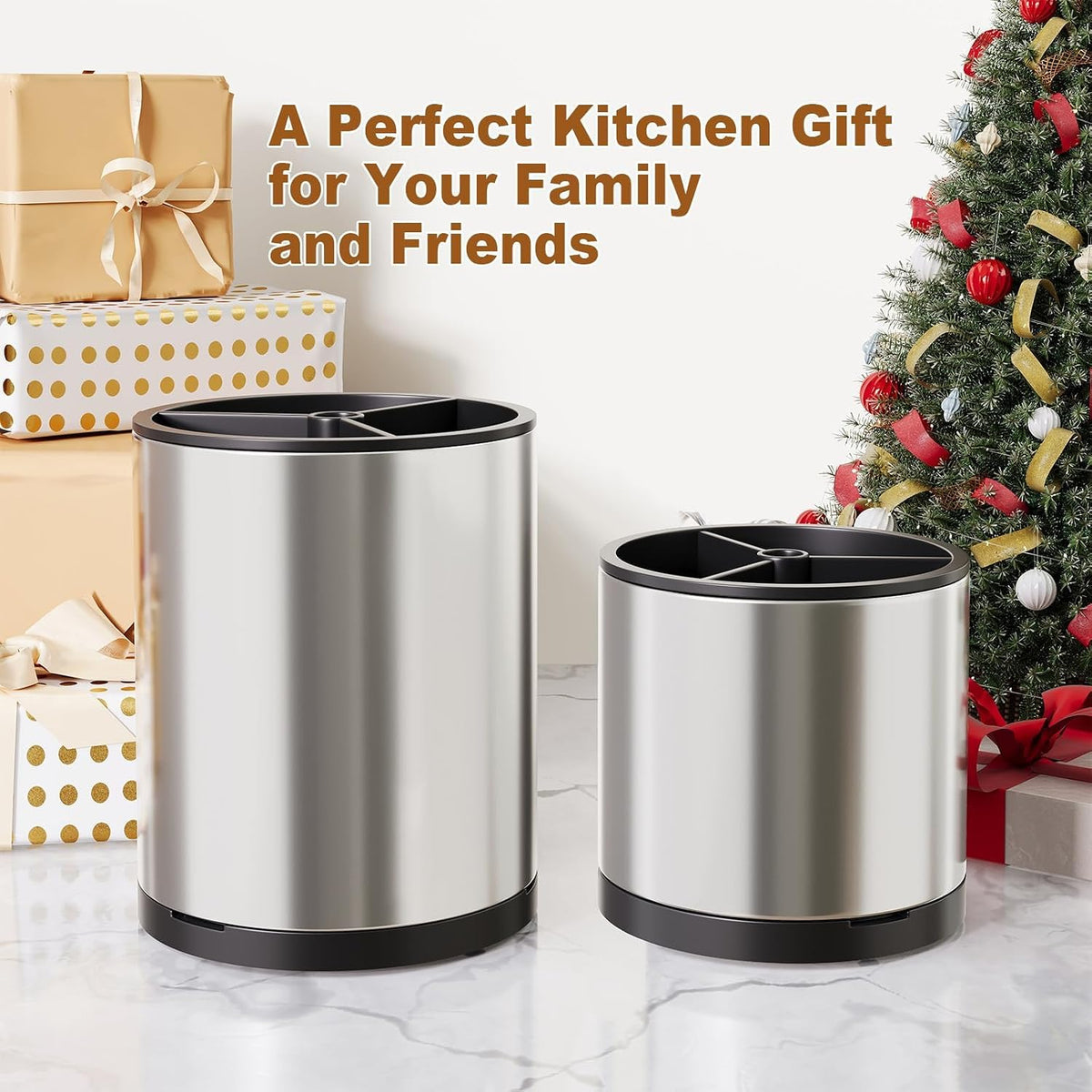 Extra Large Utensil Holder for Kitchen Counter, 360°Rotating Cooking Utensils Holder for Countertop, Stainless Steel